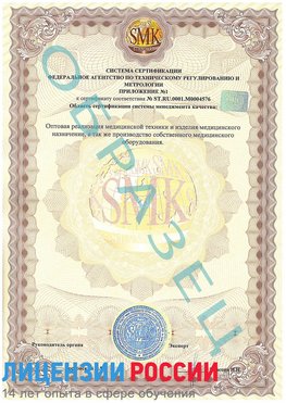 Образец сертификата соответствия (приложение) Березники Сертификат ISO 13485